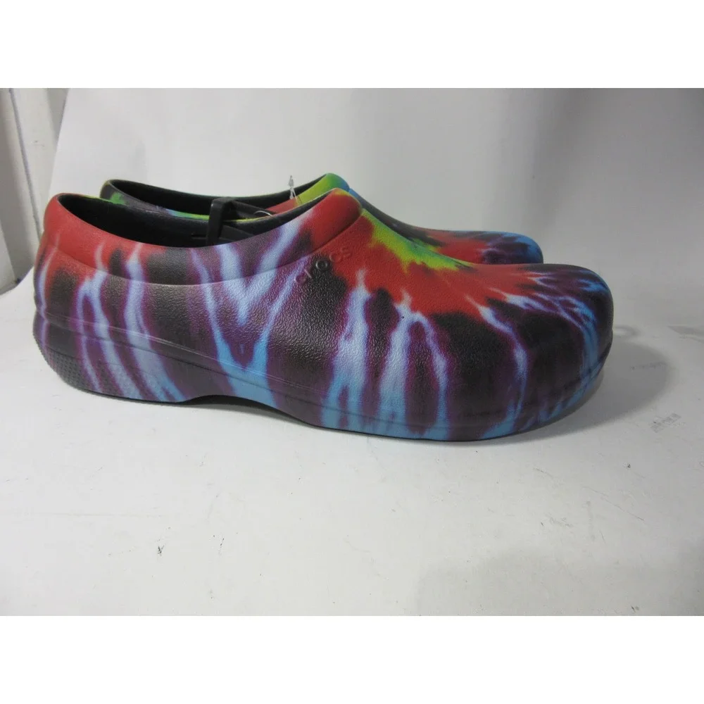 Crocs On-the-Clock Work Clog Mens 12 Rainbow Tie Dye New Slip Resistant